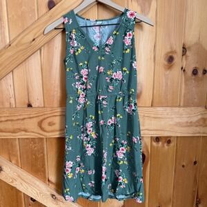 Old Navy Sleeveless Waisted Dress Womens Small Green Pink Floral Summer Boho